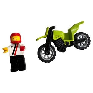 Lego Lime Green‎ Off Road Dirt Bike Minifigure City White Jacket With Black S011